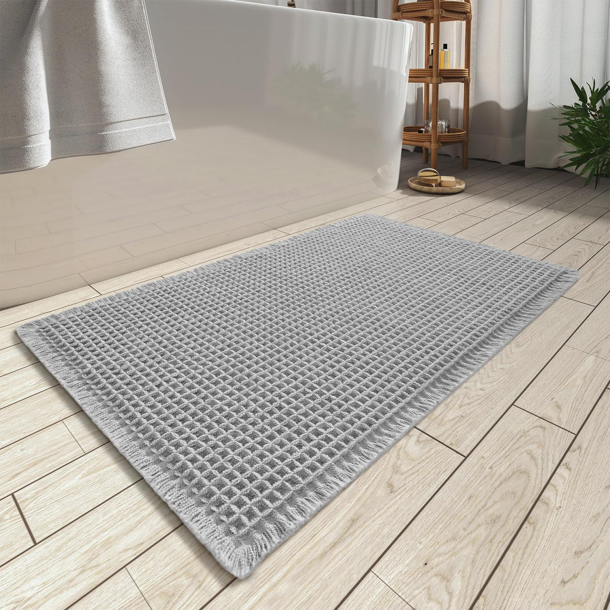 AMOAMI upgraded waffle bath mat showing durable weave and plush surface