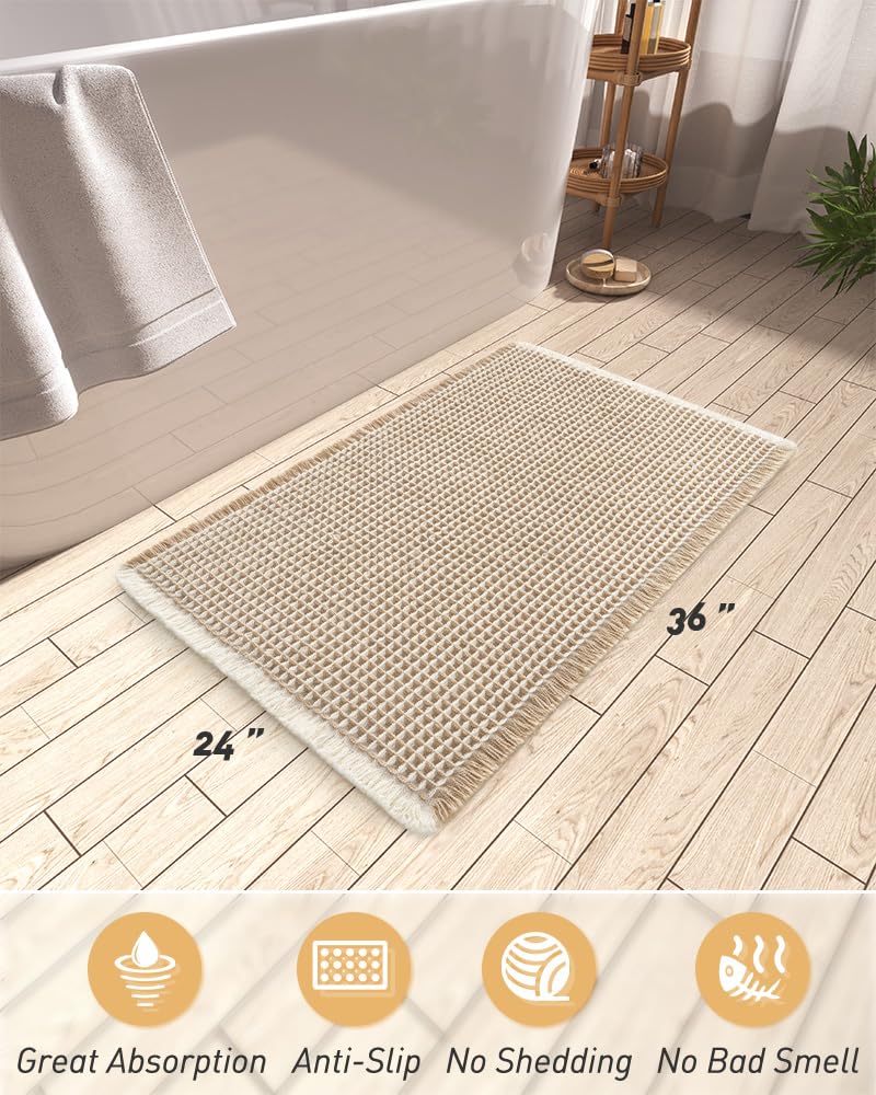 AMOAMI Upgraded Waffle Bath Mat in bathroom scene demonstrates durability