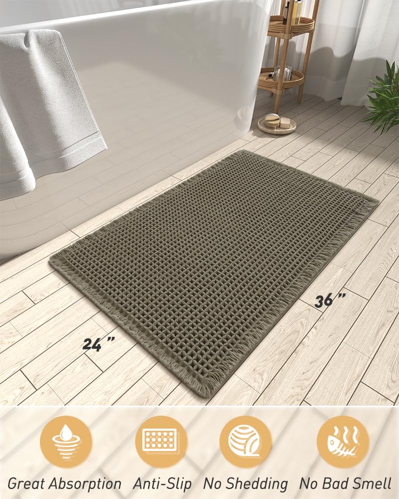 AMOAMI Upgraded Waffle Bath Mat green 24x36 for modern bathrooms