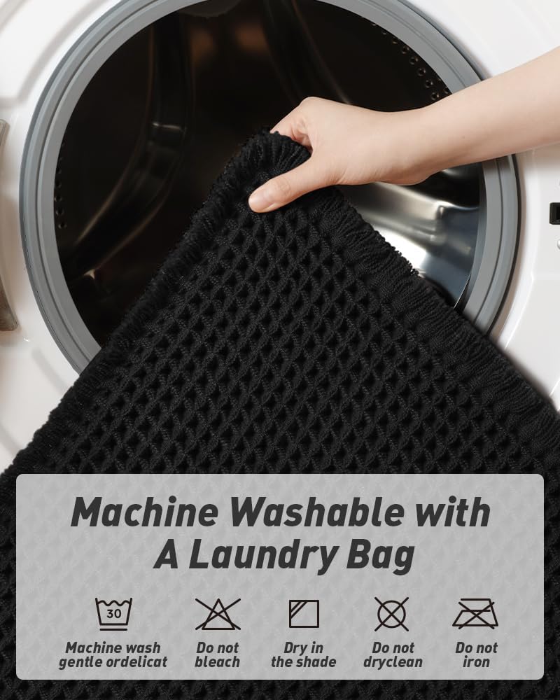 AMOAMI Upgraded Waffle Bath Mat is machine-washable for easy cleaning.