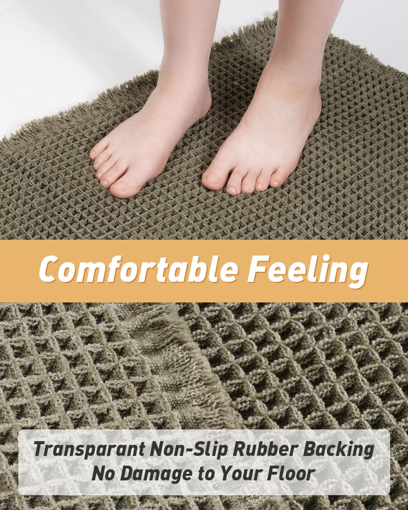 AMOAMI Upgraded Waffle Bath Mat rubber backing visible for stable, non-slip safety
