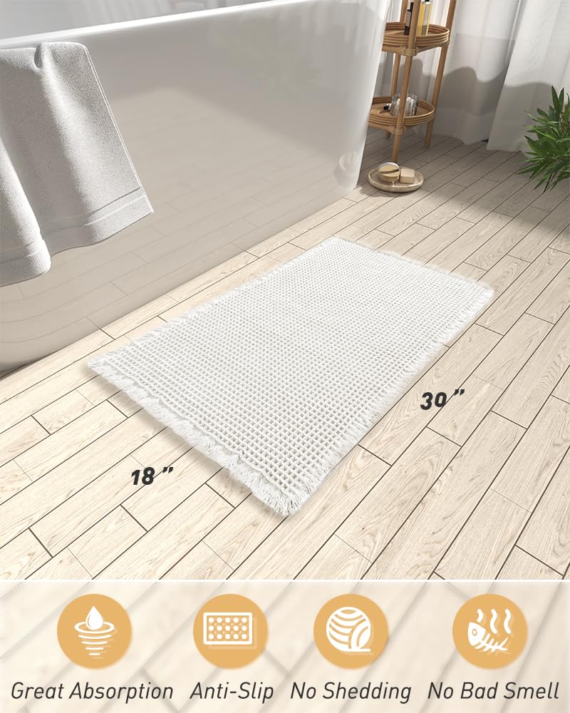 AMOAMI waffle bath mat anti-slip backing maintains grip on wet floors