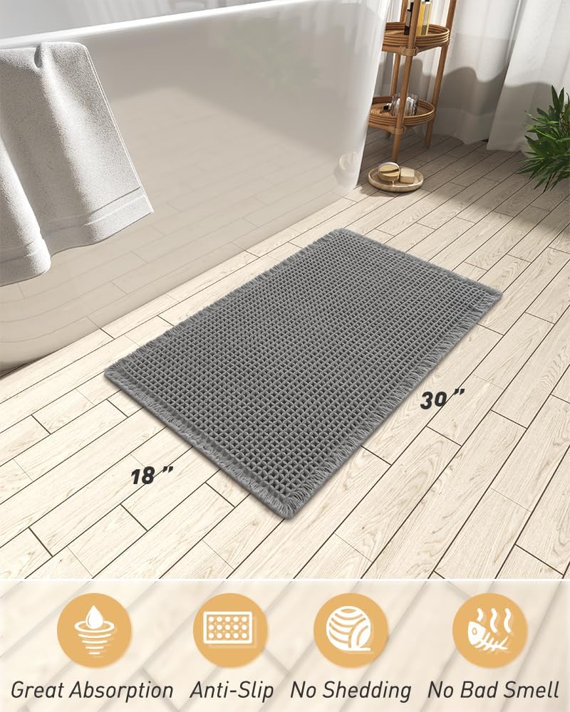 AMOAMI waffle bath mat tassels add boho style and comfort