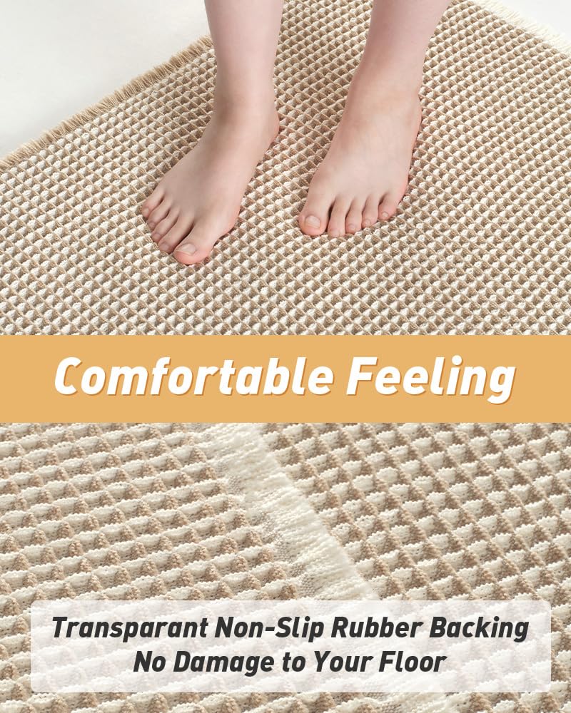 AMOAMI Upgraded Waffle Bath Mat texture close-up highlights plush surface