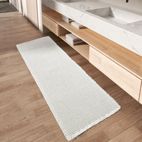 AMOAMI Upgraded Waffle Runner Bath Mat front view shows durable pattern and plush comfort.