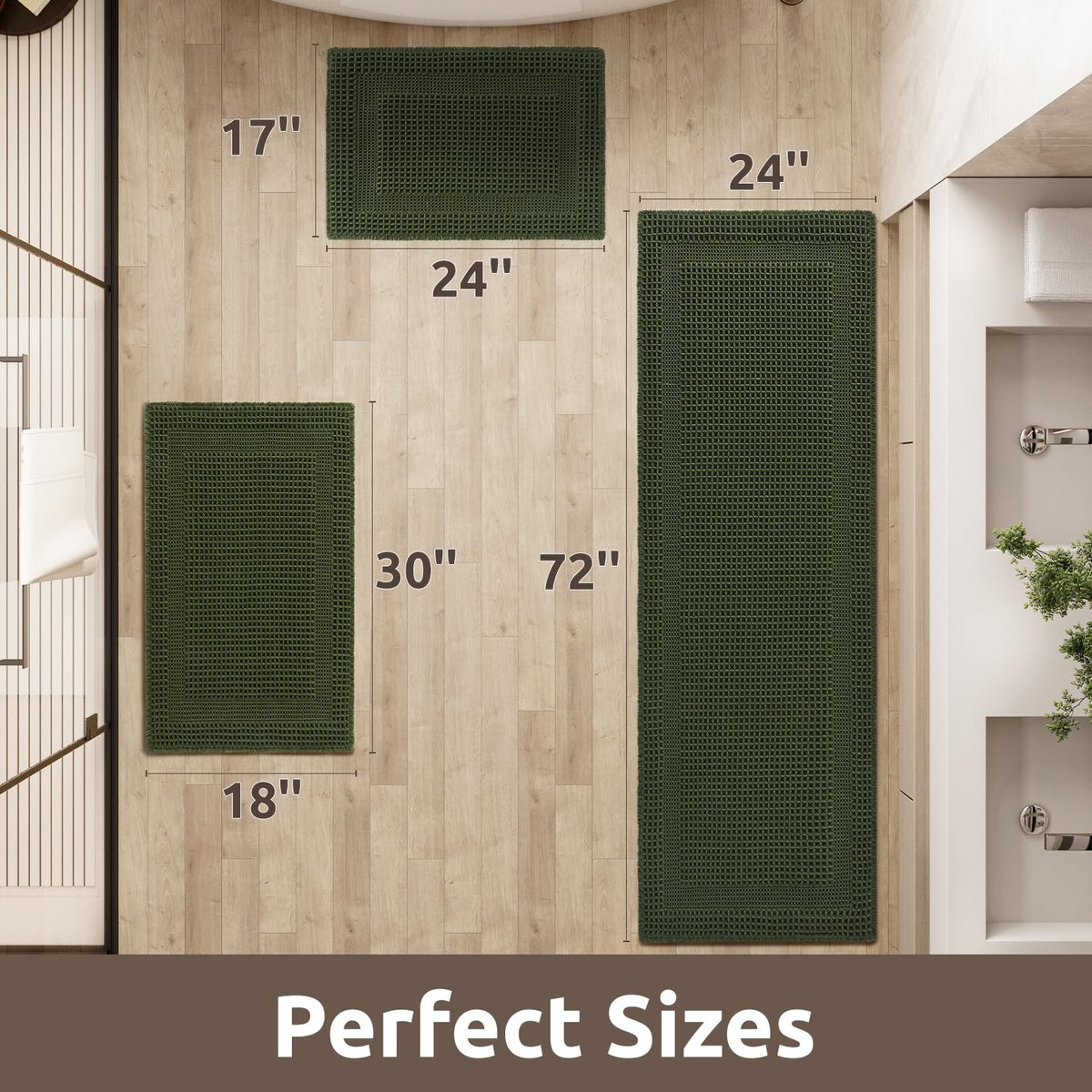 AMOAMI waffle bath mat non-slip backing keeps mat in place.