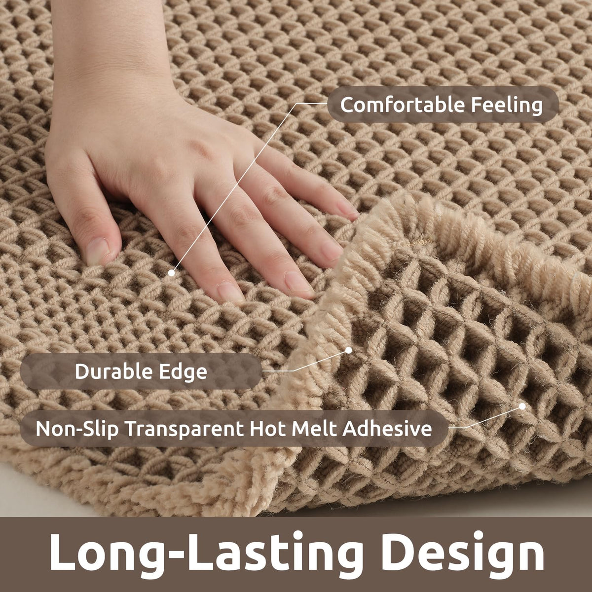AMOAMI waffle bath mat non-slip backing keeps it in place after showers.