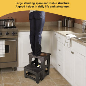 AMOISE 2-step folding stool extended to 17-inch height for higher shelves