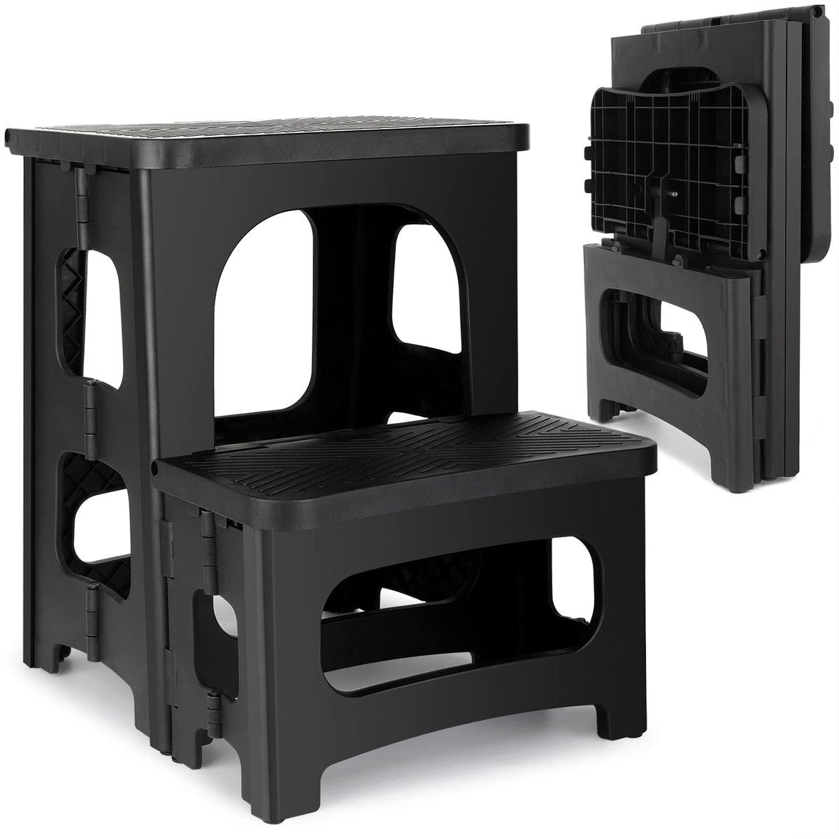 AMOISE 2-step folding stool, closed for compact storage and easy transport