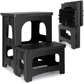 AMOISE 2-step folding stool, closed for compact storage and easy transport