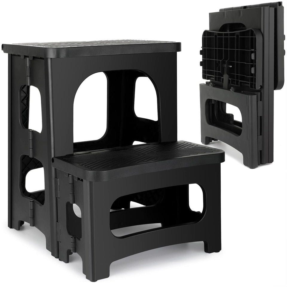 AMOISE 2-step folding stool, closed for compact storage and easy transport