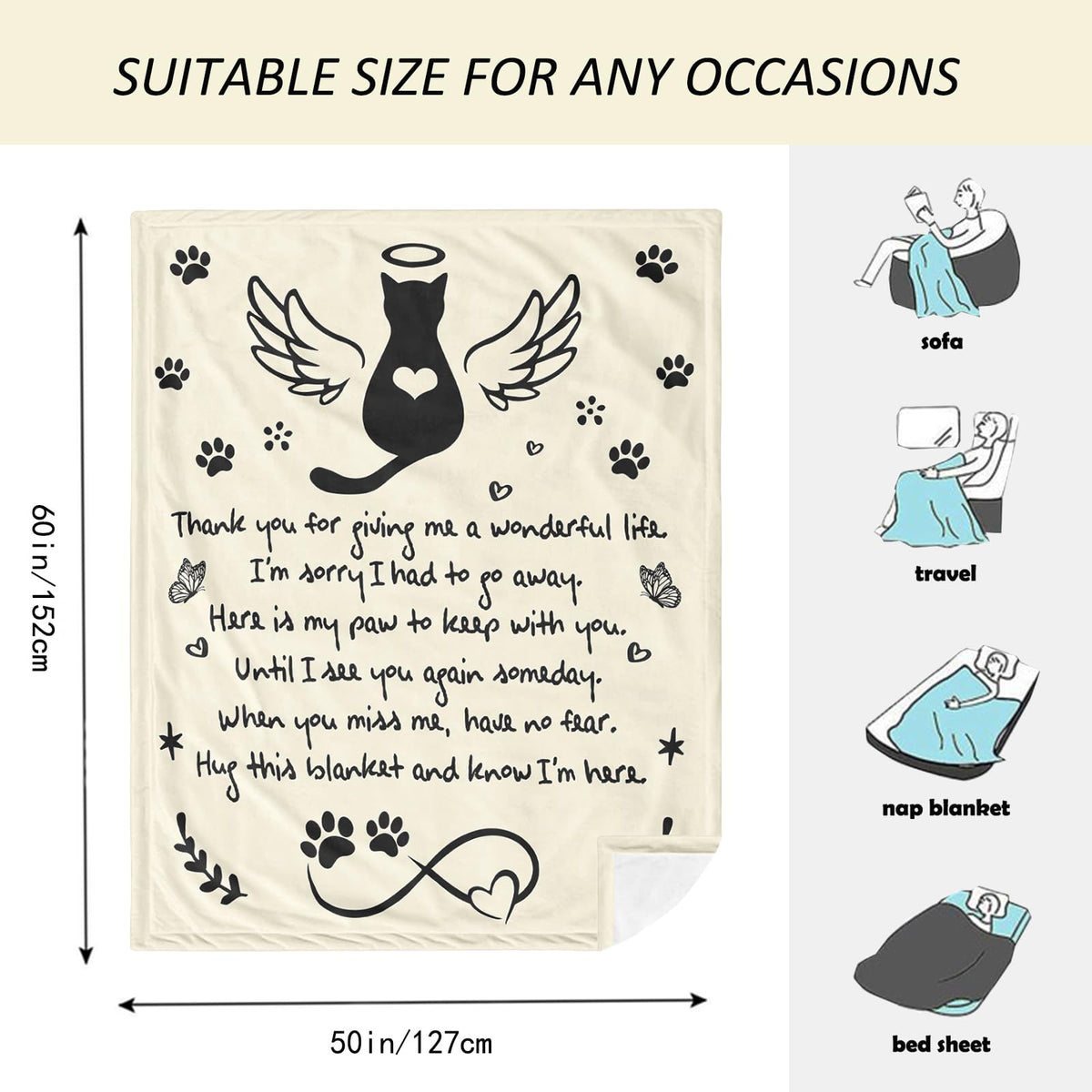 Amonee-YL cat memorial blanket serves as a thoughtful sympathy gift.