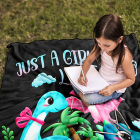 Amonee-YL dinosaur blanket used as playful room decor in a kids' space.