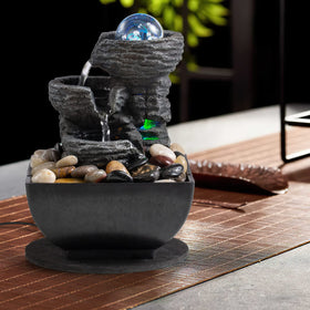 Rolling glass bubble ball in AMOOTEK fountain adds quiet visual movement.