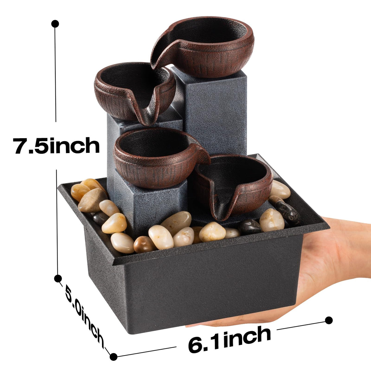 AMOOTEK compact design fountain on a desk or shelf for small spaces.