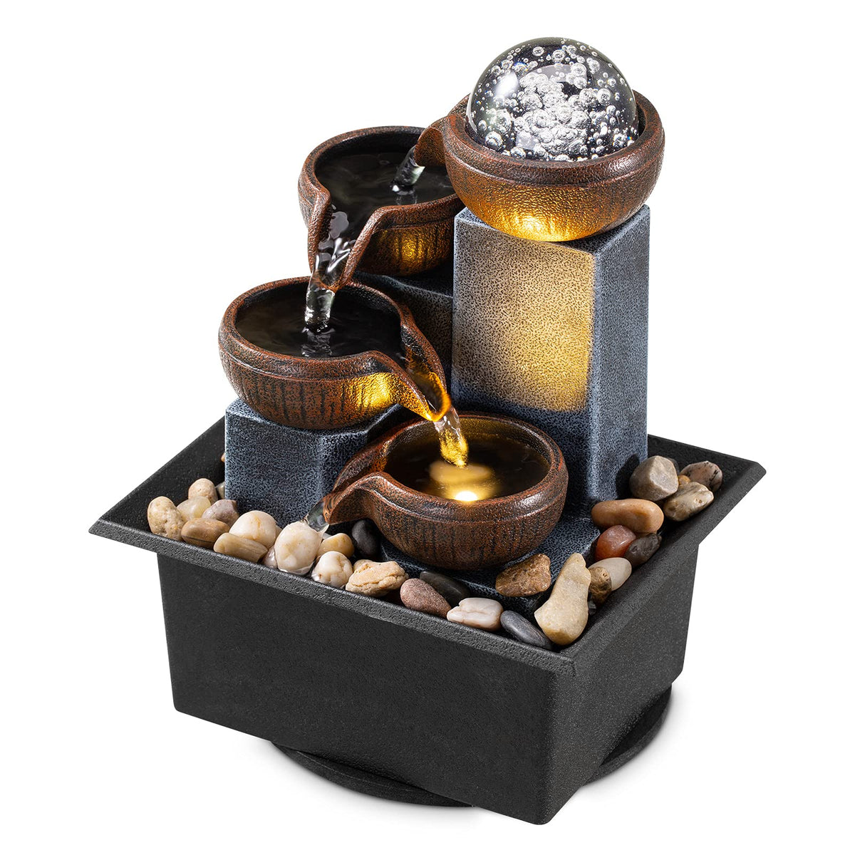 AMOOTEK four-tier tabletop fountain for calming desk waterfall