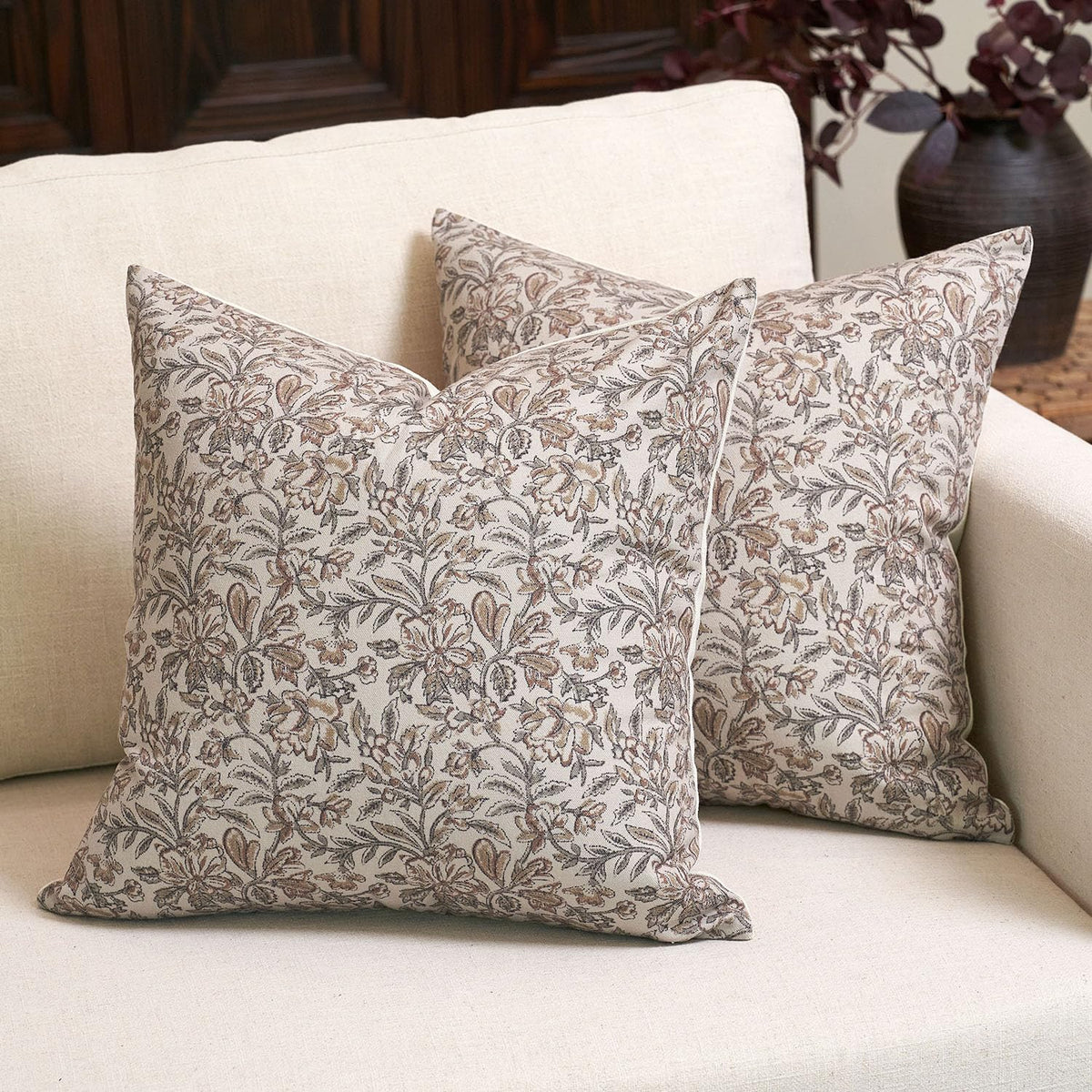 Amor Virisso floral pillow cover 20x20 front view to elevate sofa décor