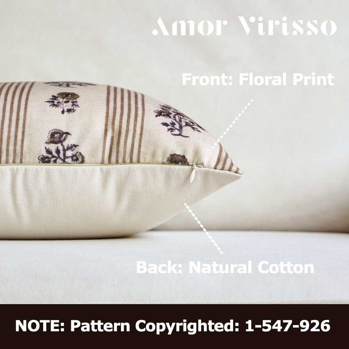 Amor Virisso floral pillow cover back plain cotton, easy to mix with any color scheme