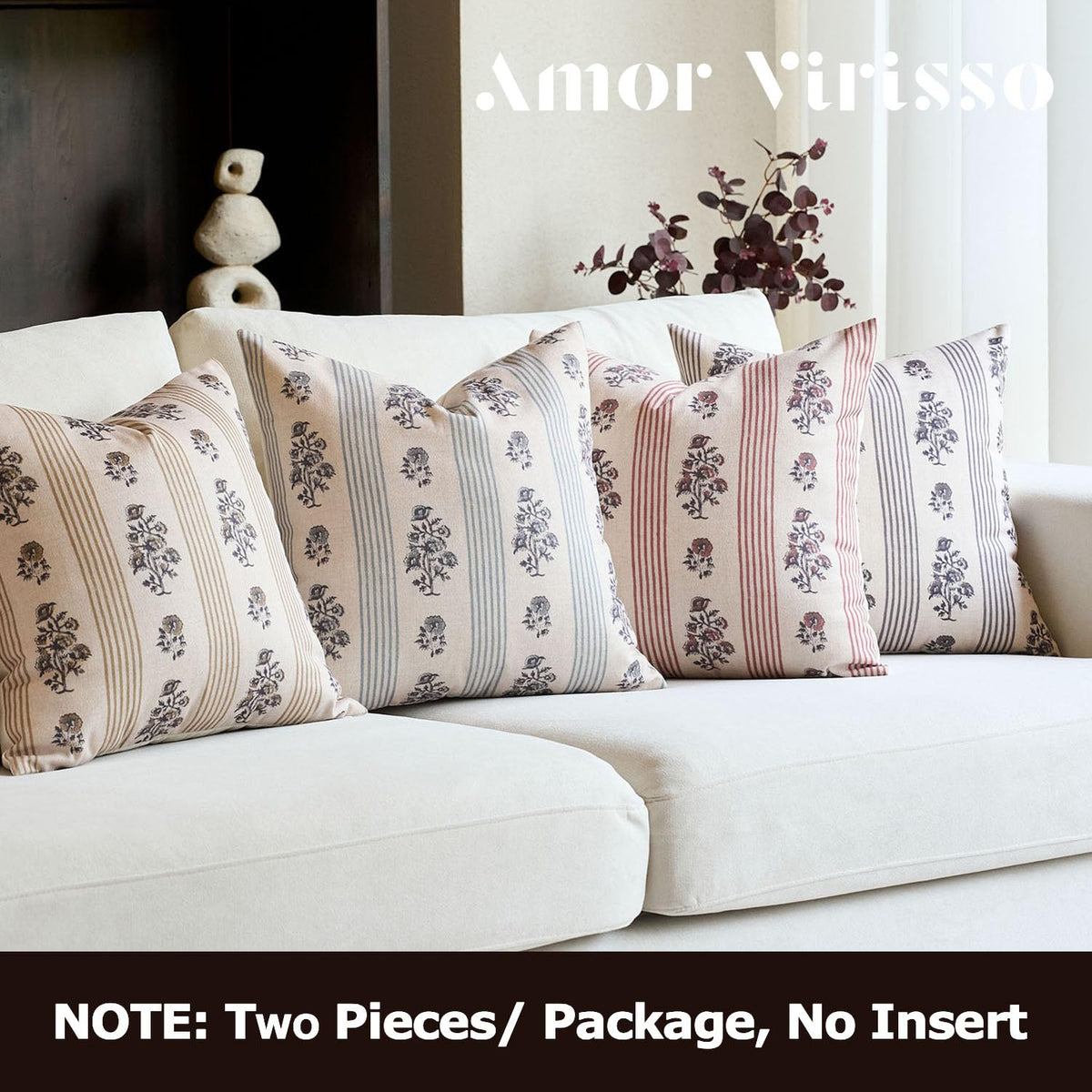 Amor Virisso set of 2 light blue pillow covers for sofa or bed.