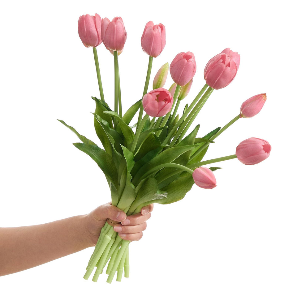 Amore Florals deep pink tulips bouquet with lifelike real-touch petals for elegant spring decor.