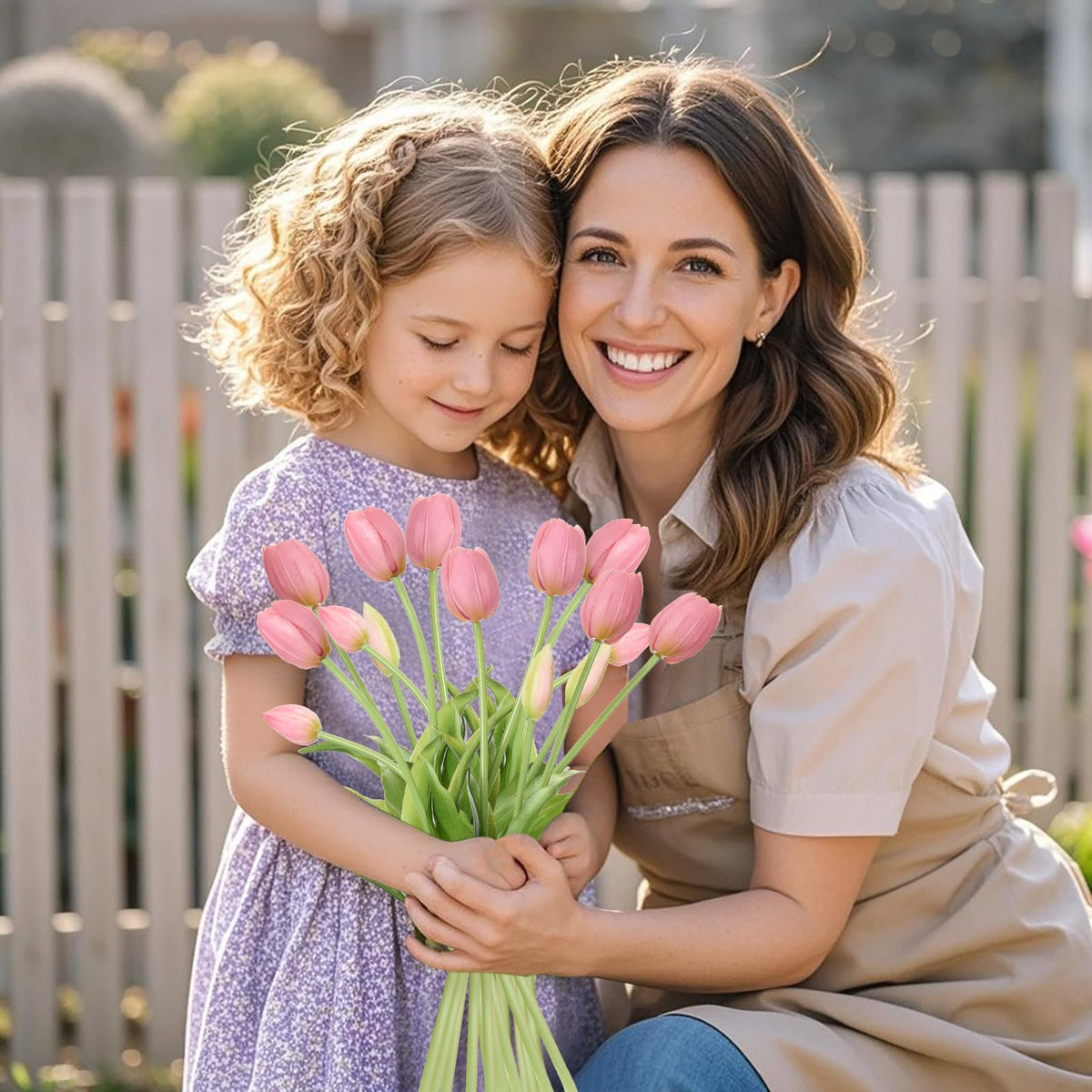 Amore Florals real-touch tulips close-up shows textured petals and dewdrop detailing.