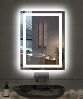 Amorho 24x32 LED mirror with front and back lighting for precise makeup.