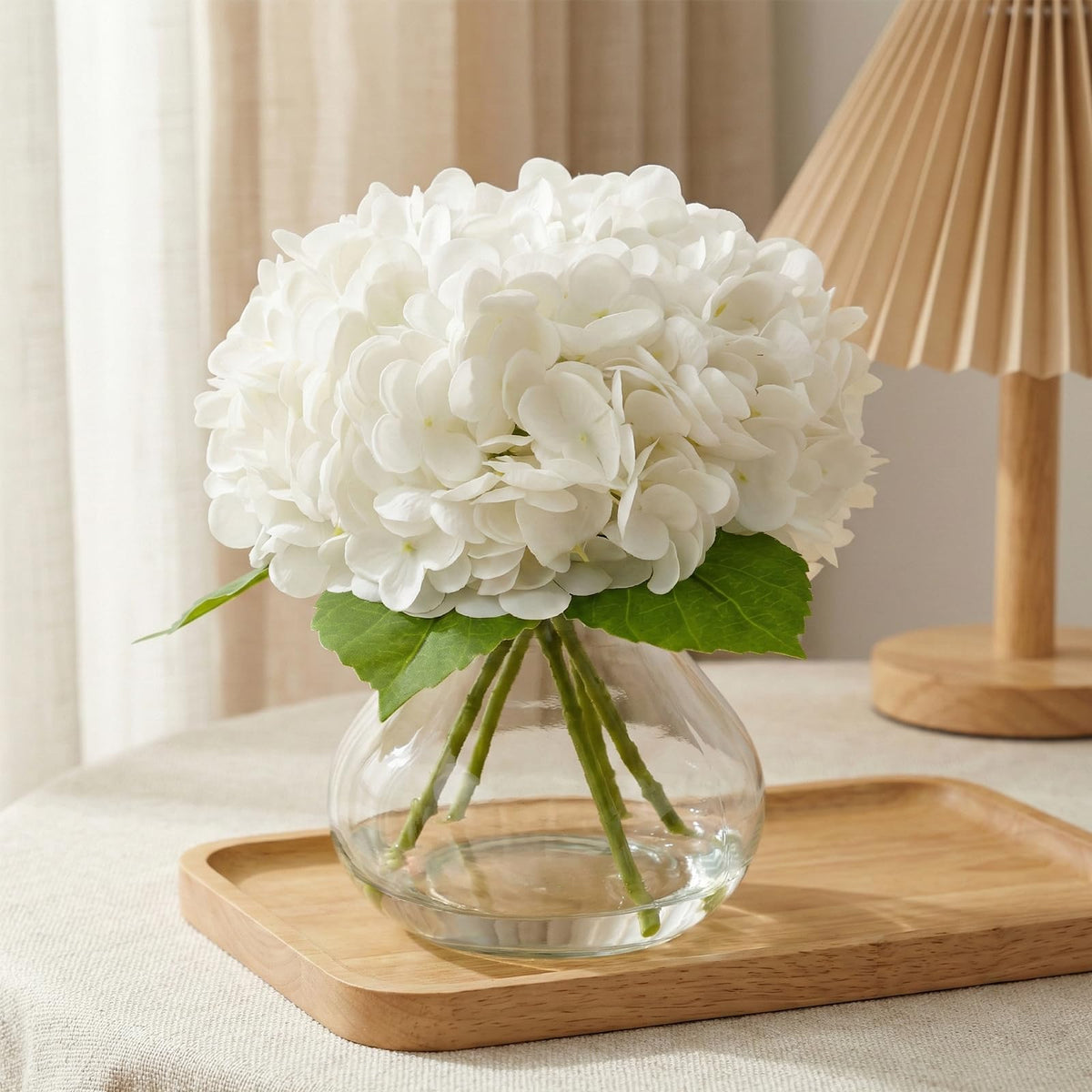 AMORISE Real Touch Hydrangea in vase closeup shows lifelike petals for realistic home decor