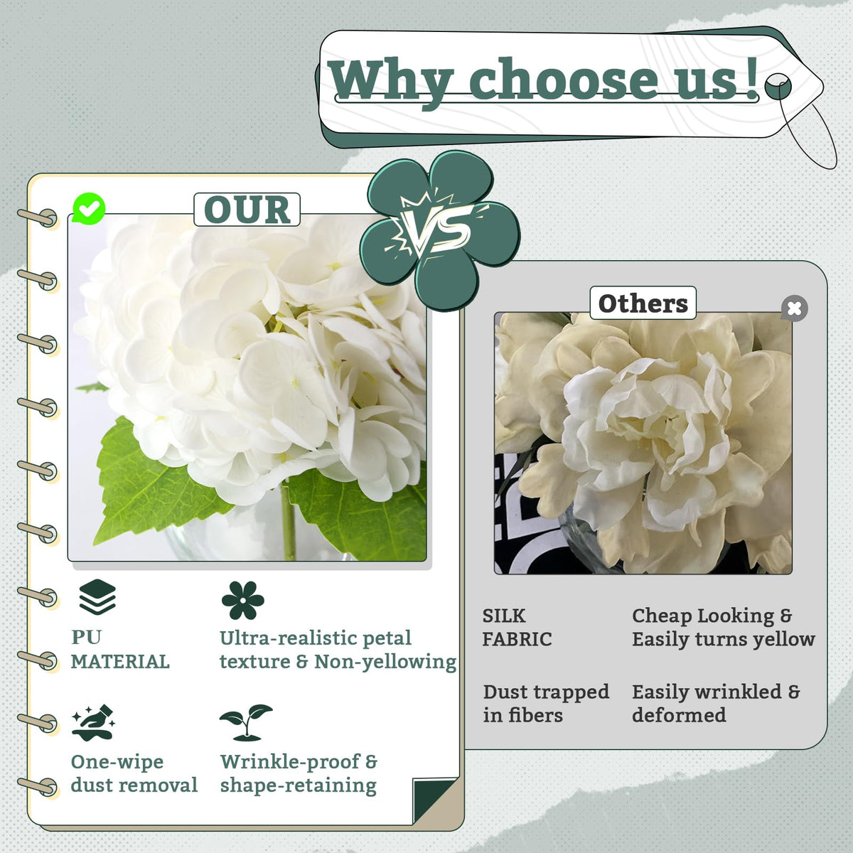 AMORISE Real Touch Hydrangea in vase desk setup for coffee tables and shelves