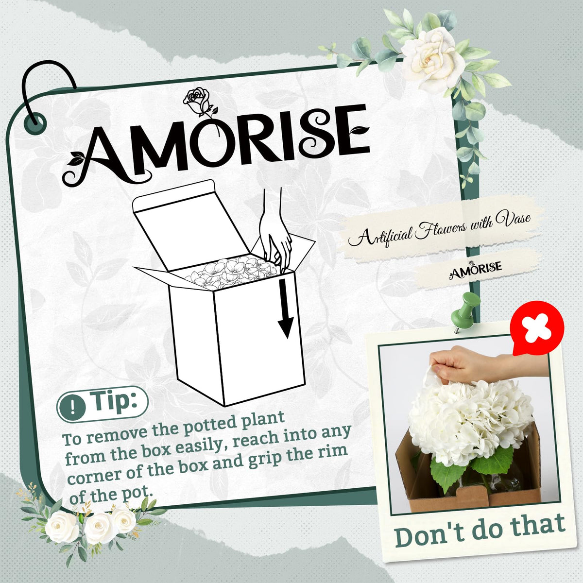 AMORISE Real Touch Hydrangea in vase gift-ready presentation for occasions