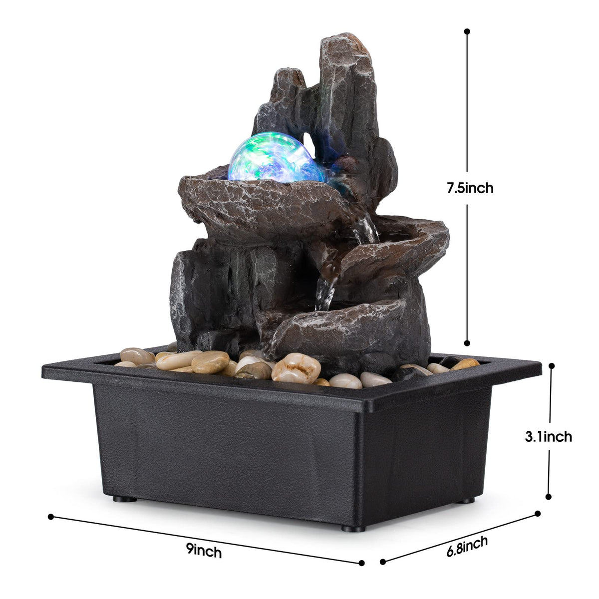 AMOOTEK fountain features colorful LED lights for mood lighting