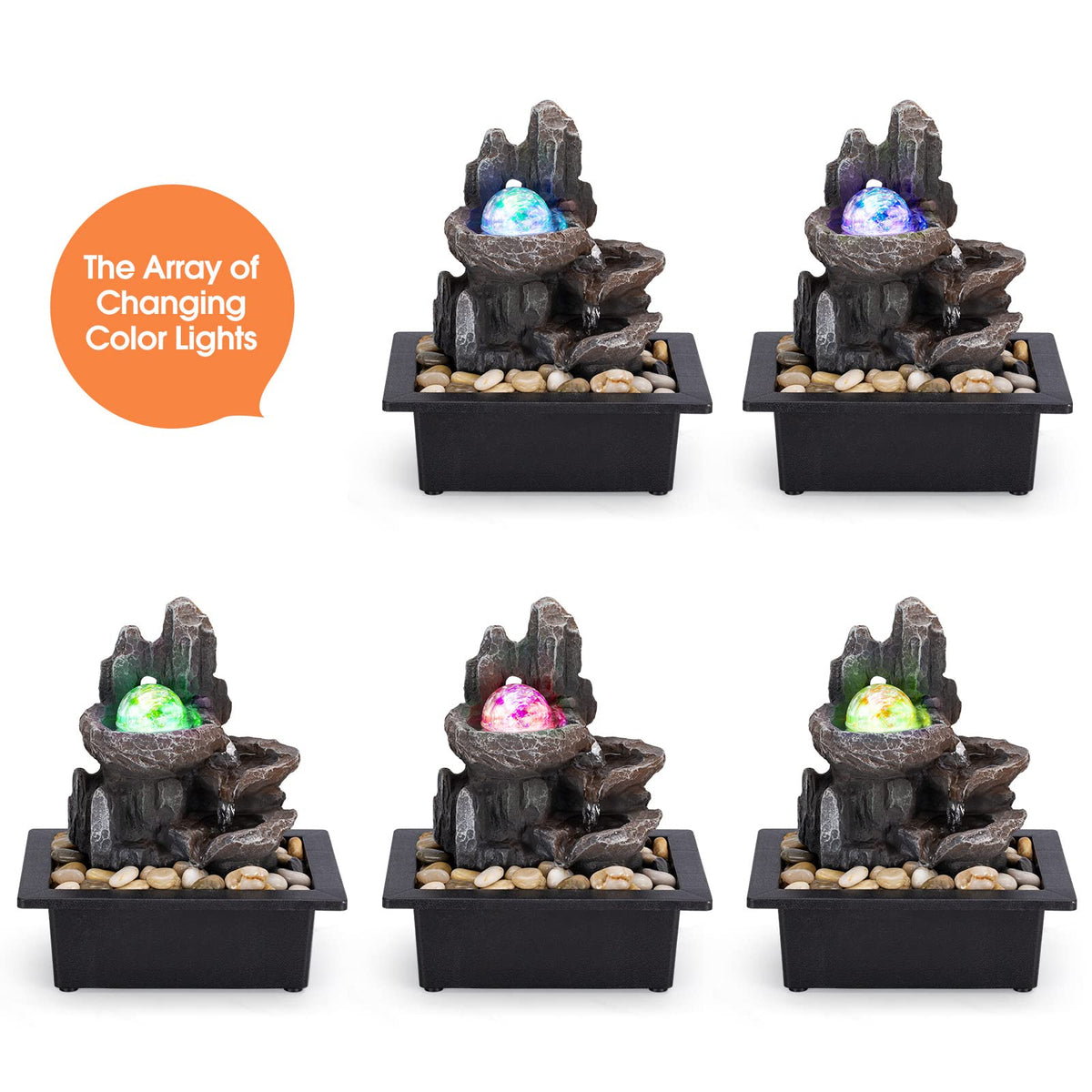 AMOOTEK natural river rocks accent the fountain's zen design