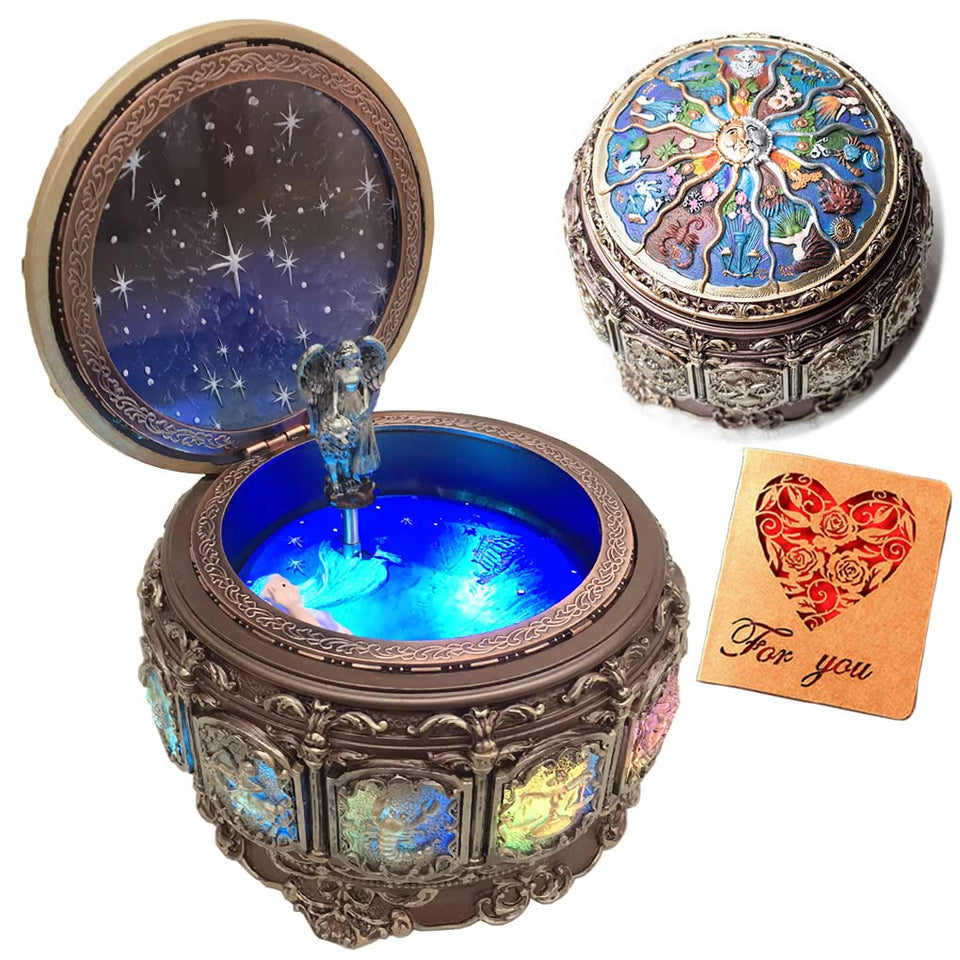 Amperer Briskfeel Vintage Music Box with constellations and glowing light for ambient decor.