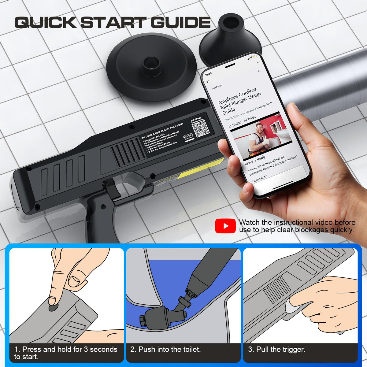 AMPFORCE easy-clean plunger head simplifies maintenance after use.