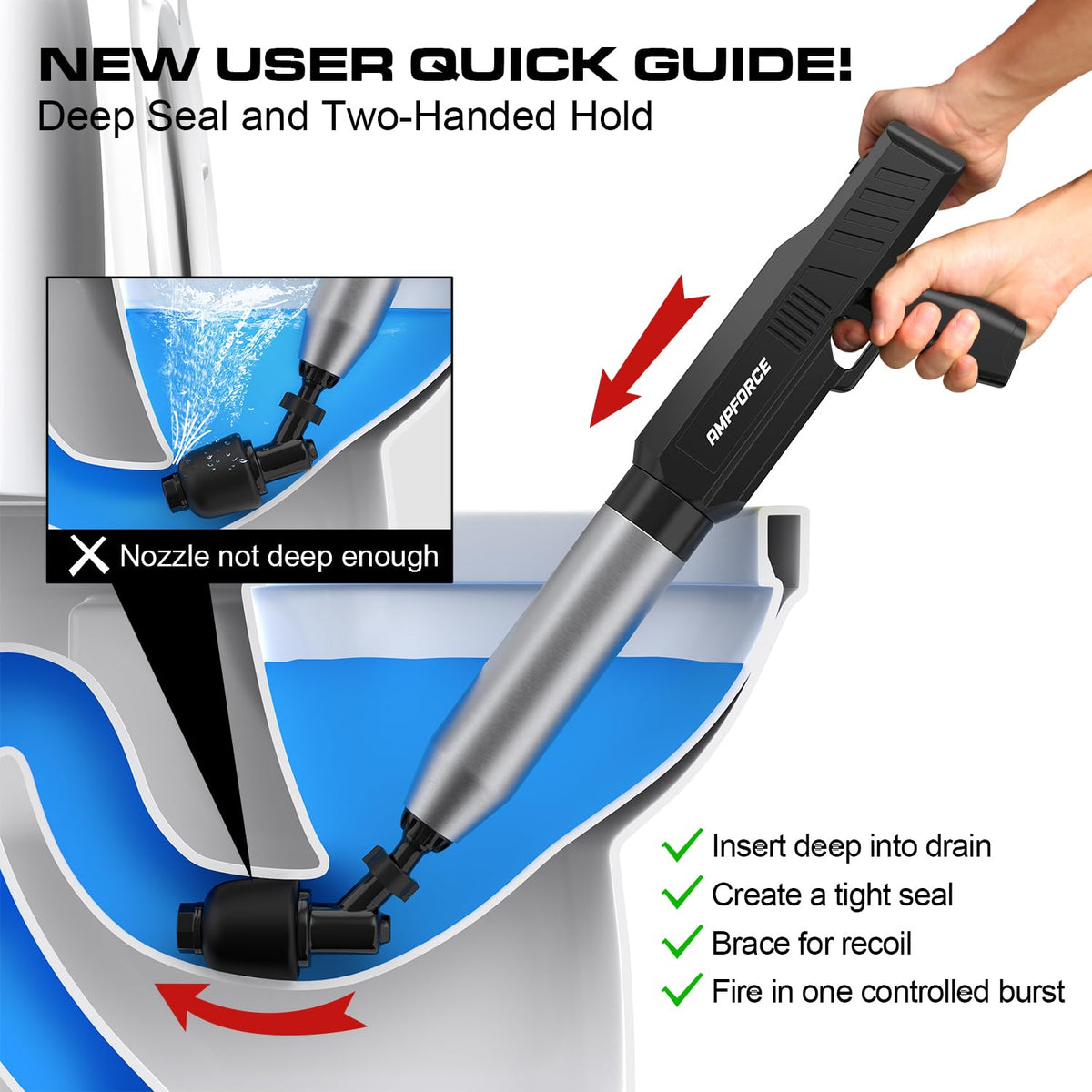 AMPFORCE silver air tank close-up highlights fast power delivery.