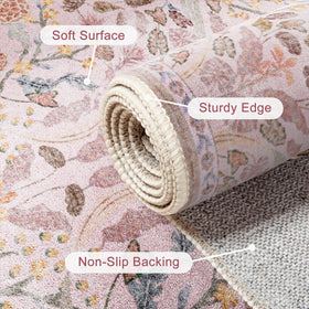 AMTOVO floral rug in bedroom setup adds warm atmosphere.