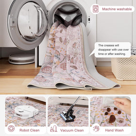 AMTOVO floral rug dining area ready for easy cleaning spills.