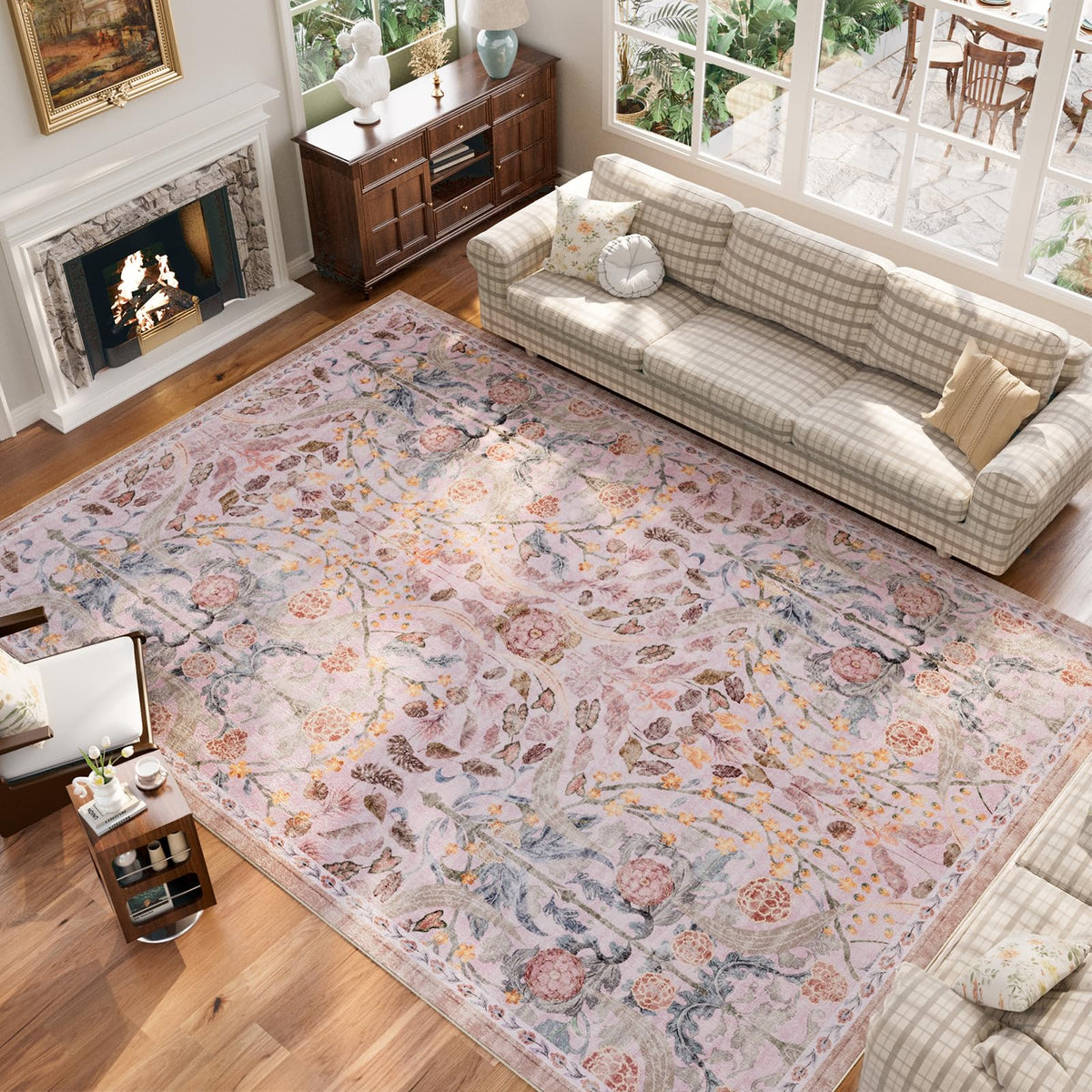 AMTOVO floral rug close-up showing soft fabric and vibrant colors.
