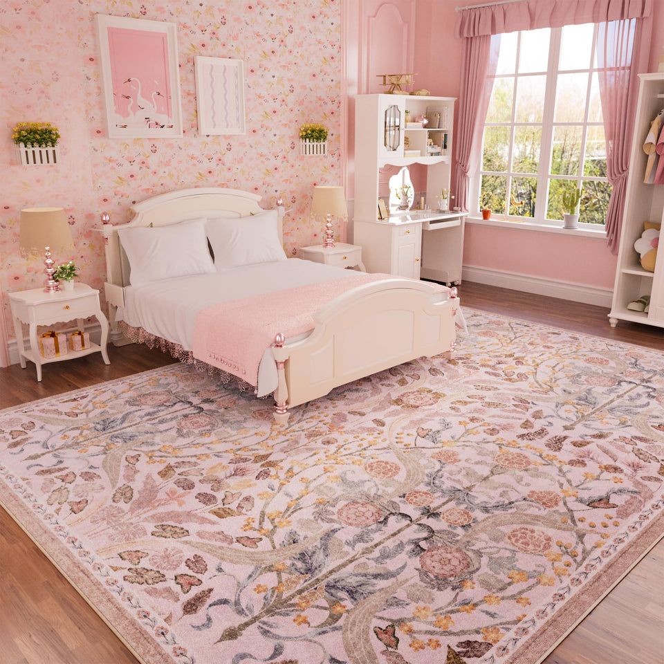 AMTOVO floral 8x10 rug front view with plush surface for living room comfort.