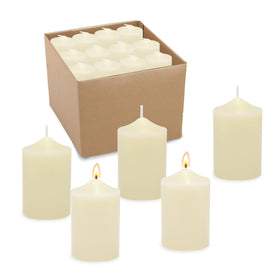 Amusaer ivory votive candle with 1.5 inch diameter and 2.0 inch height for long, clean burn.