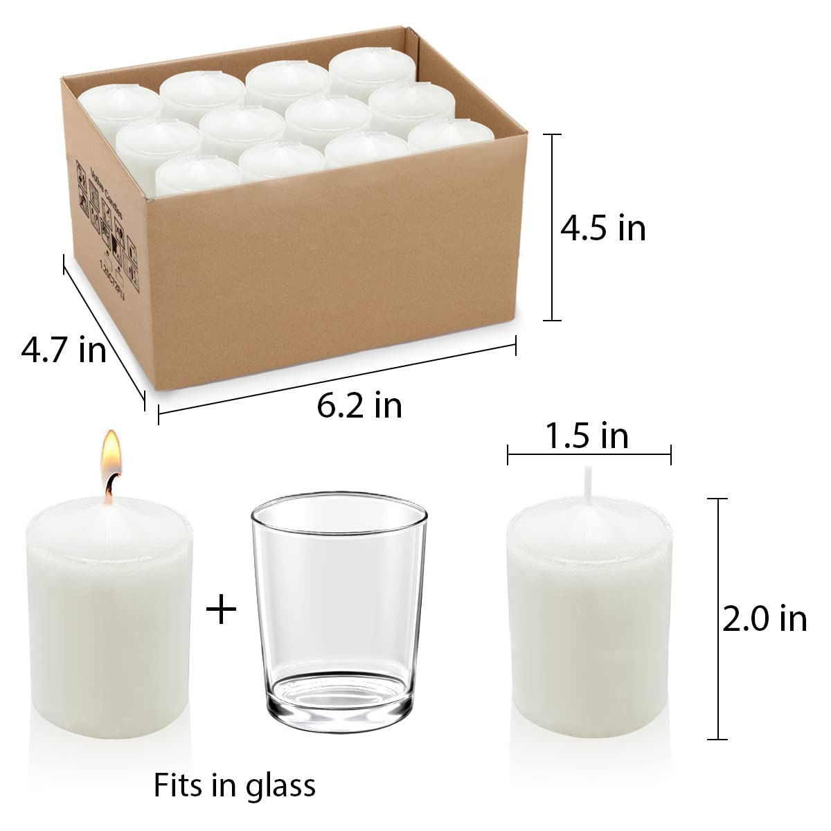 Amusaer white votive on holder, creating warm ambient glow.