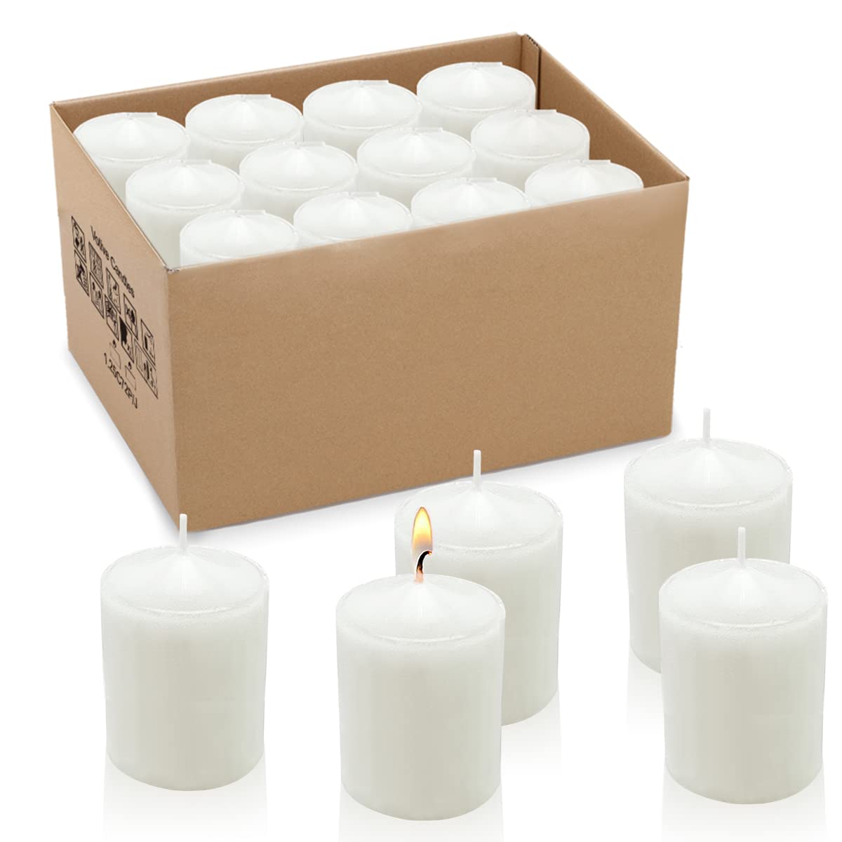Amusaer white votive candle front view, ideal for event lighting.