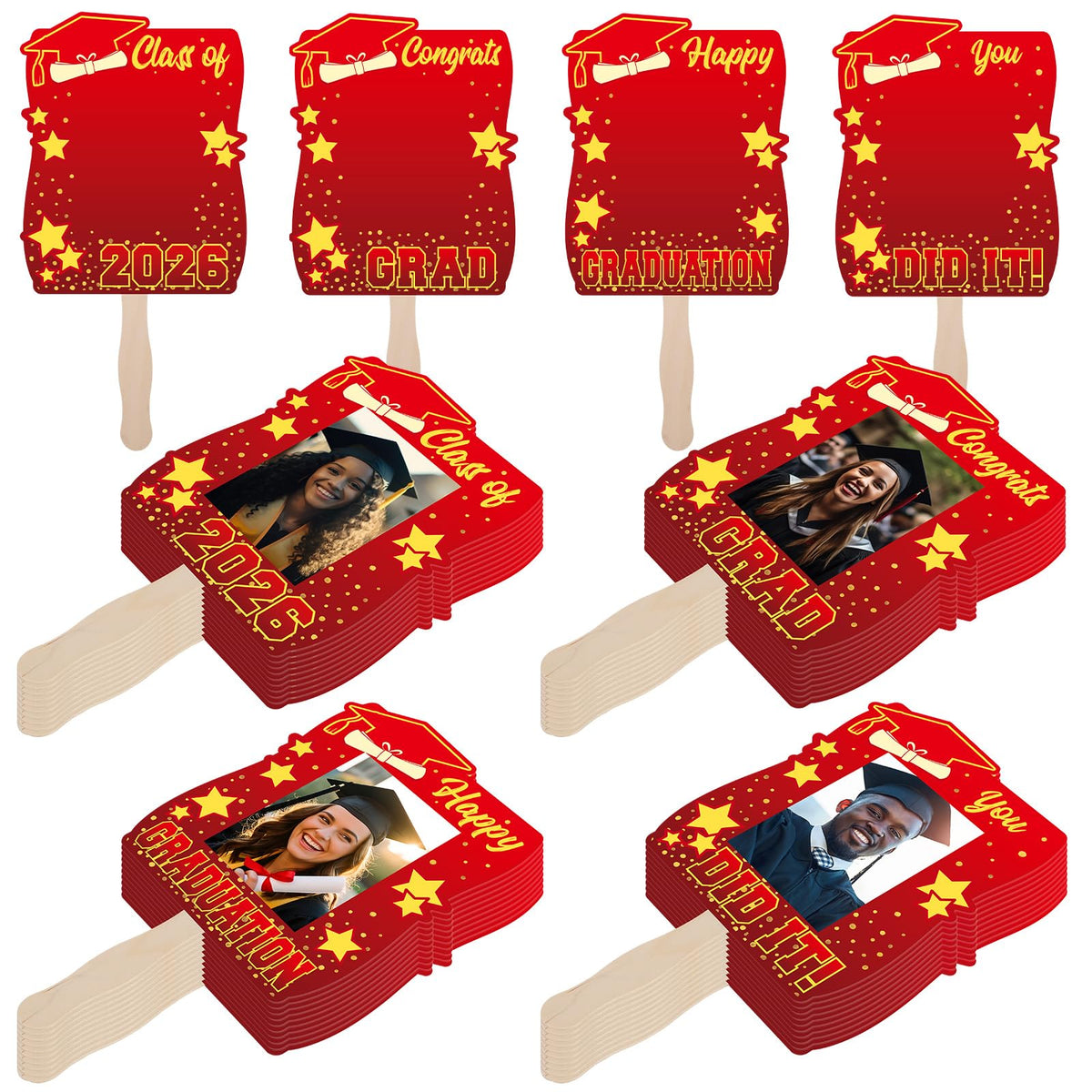 Amyhill 24-pc graduation fans with front design for stylish Class of 2026 photos
