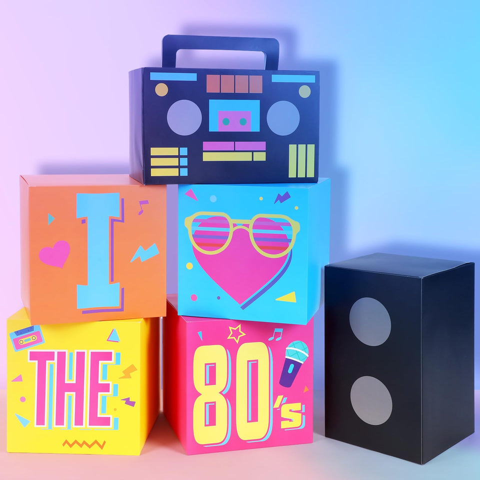 Amyhill 6-piece large 80s party boxes for retro decor and photos.