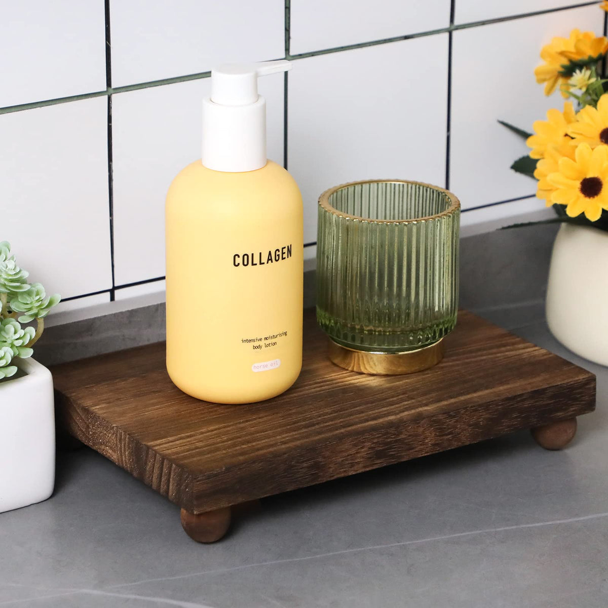 Amyhill farmhouse wood stand adds vintage charm while organizing small items.