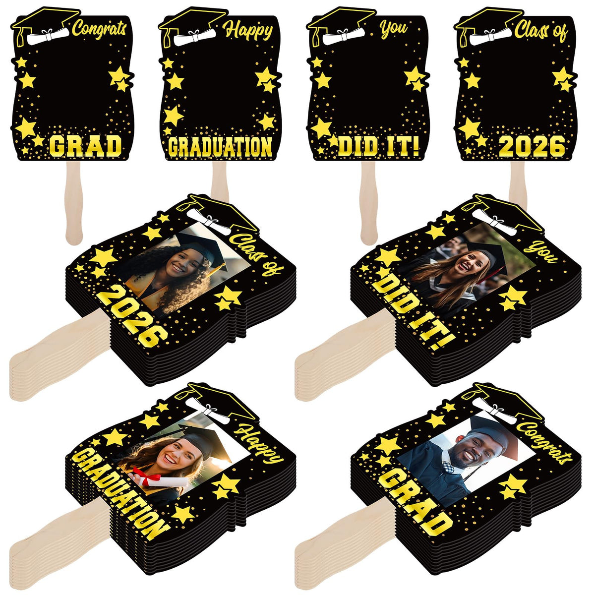Amyhill graduation fans 24-pack with four designs for Class of 2026 photos
