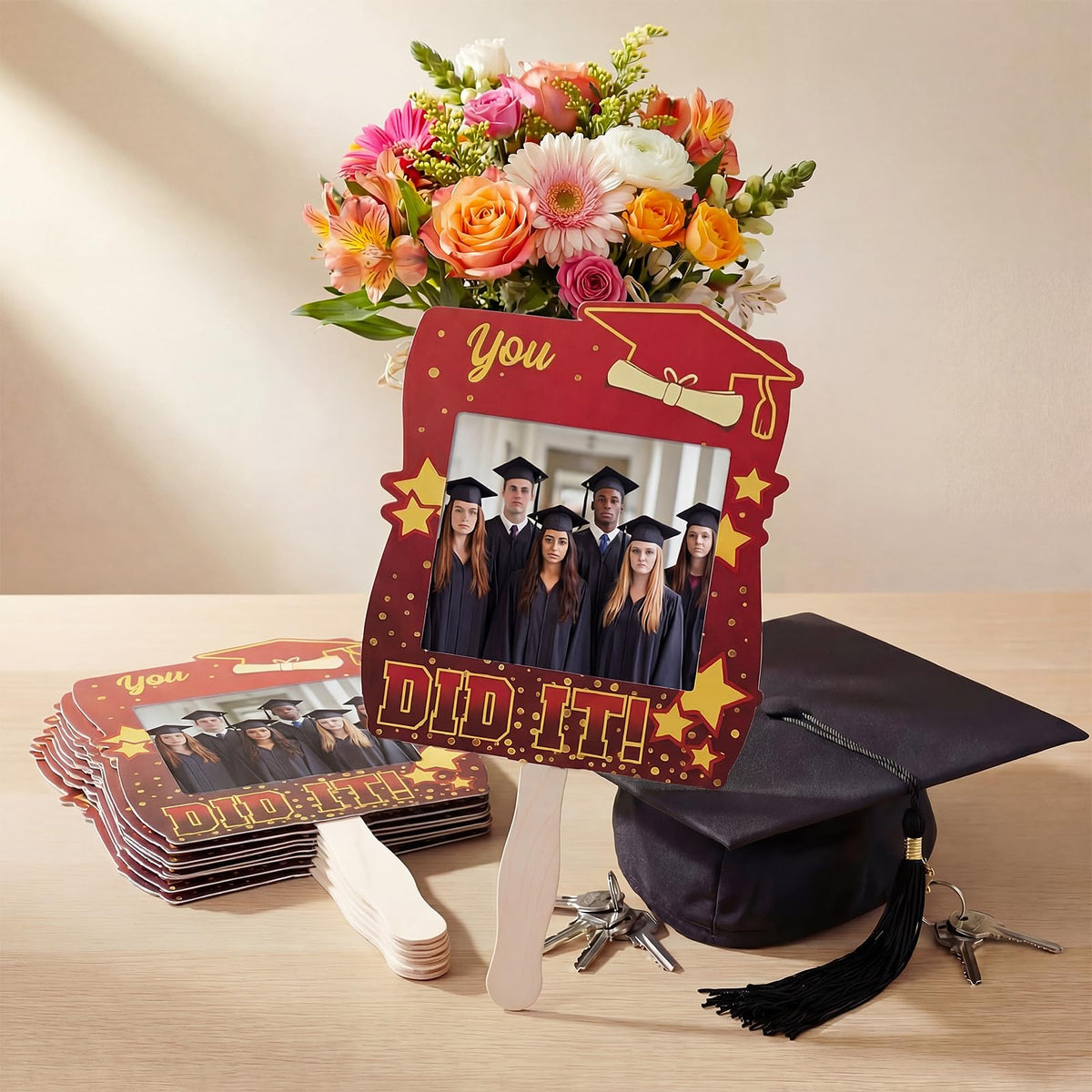 Amyhill compact graduation fans measure 21 by 17.5 cm for easy carrying