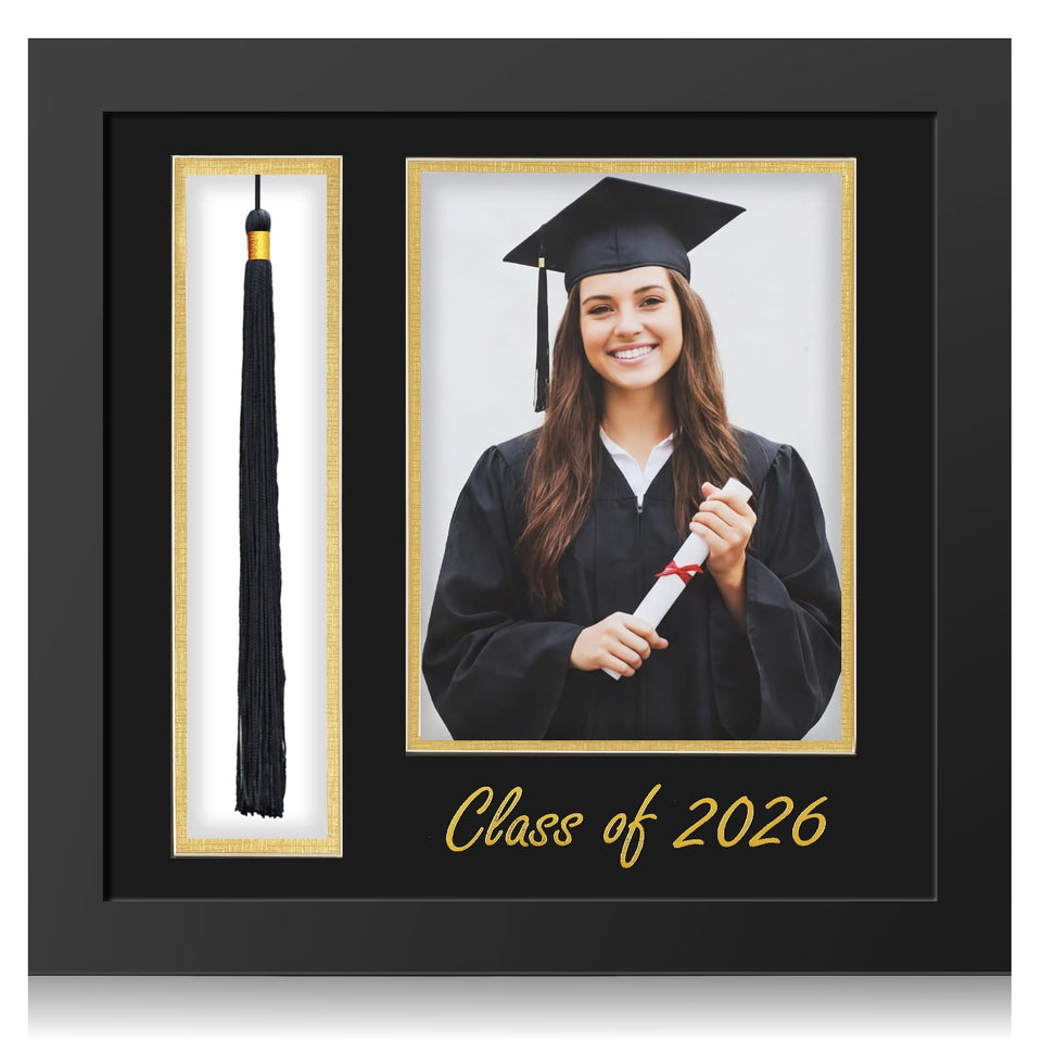 Amyhill graduation frame 5x7 black gold double mat for lasting memories