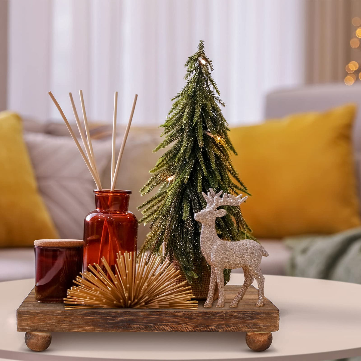 Amyhill wood pedestal stand on kitchen counter organizes essentials with style.