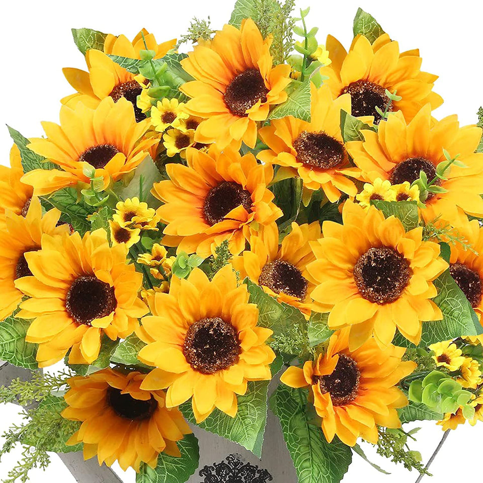AmyHomie artificial sunflowers outdoors two-bundle display provides durable color for patios