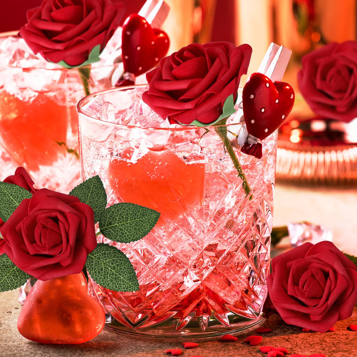 AmyHomie dark red rose decor for Christmas tree and festive tables